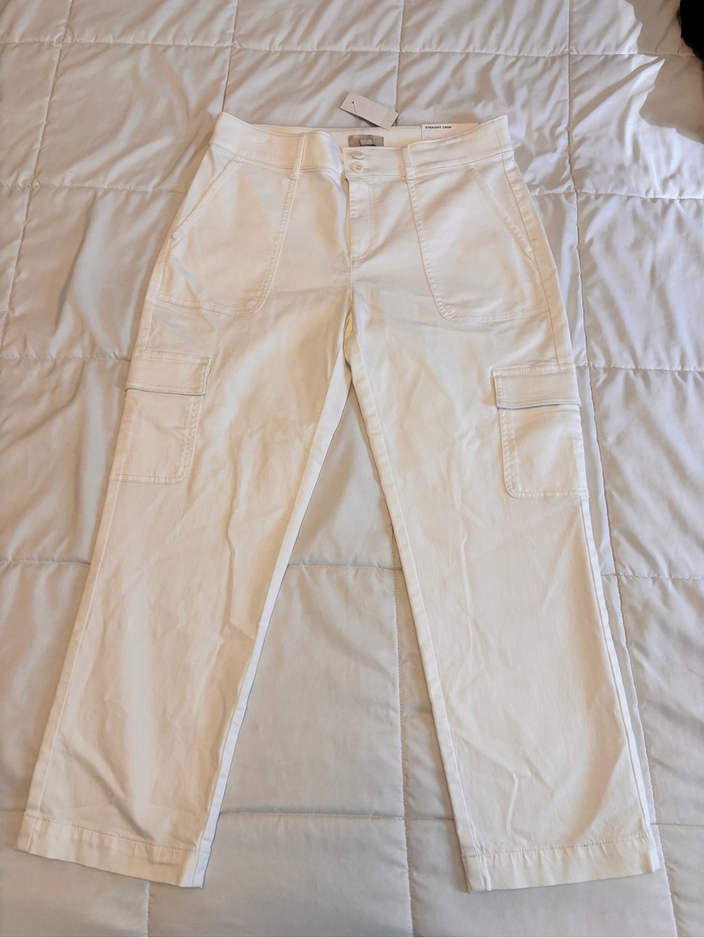 LOFT Cream Straight-Leg Cargo Pants with Patch Pockets